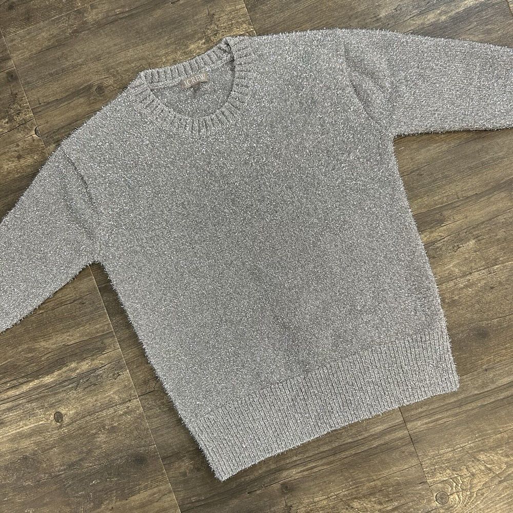 J. Crew Metallic Crew Neck‎ Sweater Women Size XS Silver Metallic (248)